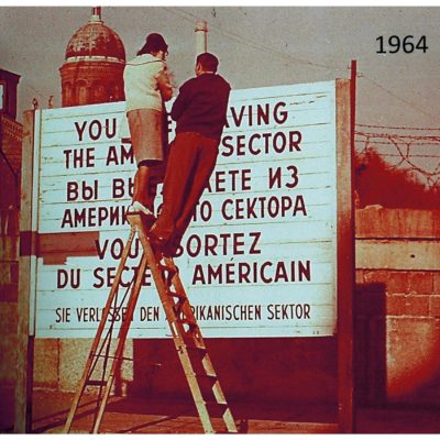 "You are leaving the American Sector" sign at Bethanienplatz, Kreuzberg. Exact date unknown.