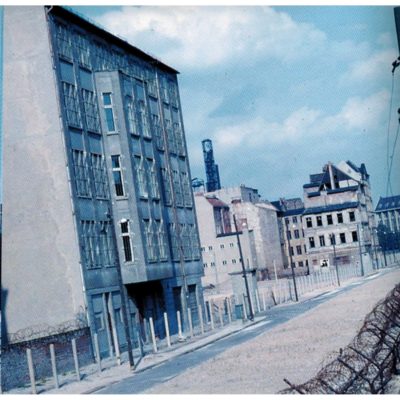 Houses on the Eastern side of the wall at Zimmerstrasse (Mitte) as seen from Kreuzberg, in the American sector.